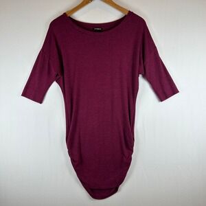 Express XS Tunic Top Burgundy Dolman 3/4 Sleeve Ruched Side Casual‎ Blouse